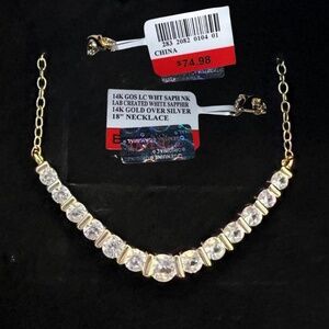 White Sapphire Necklace In Gold Plated 925 Sterling Silver